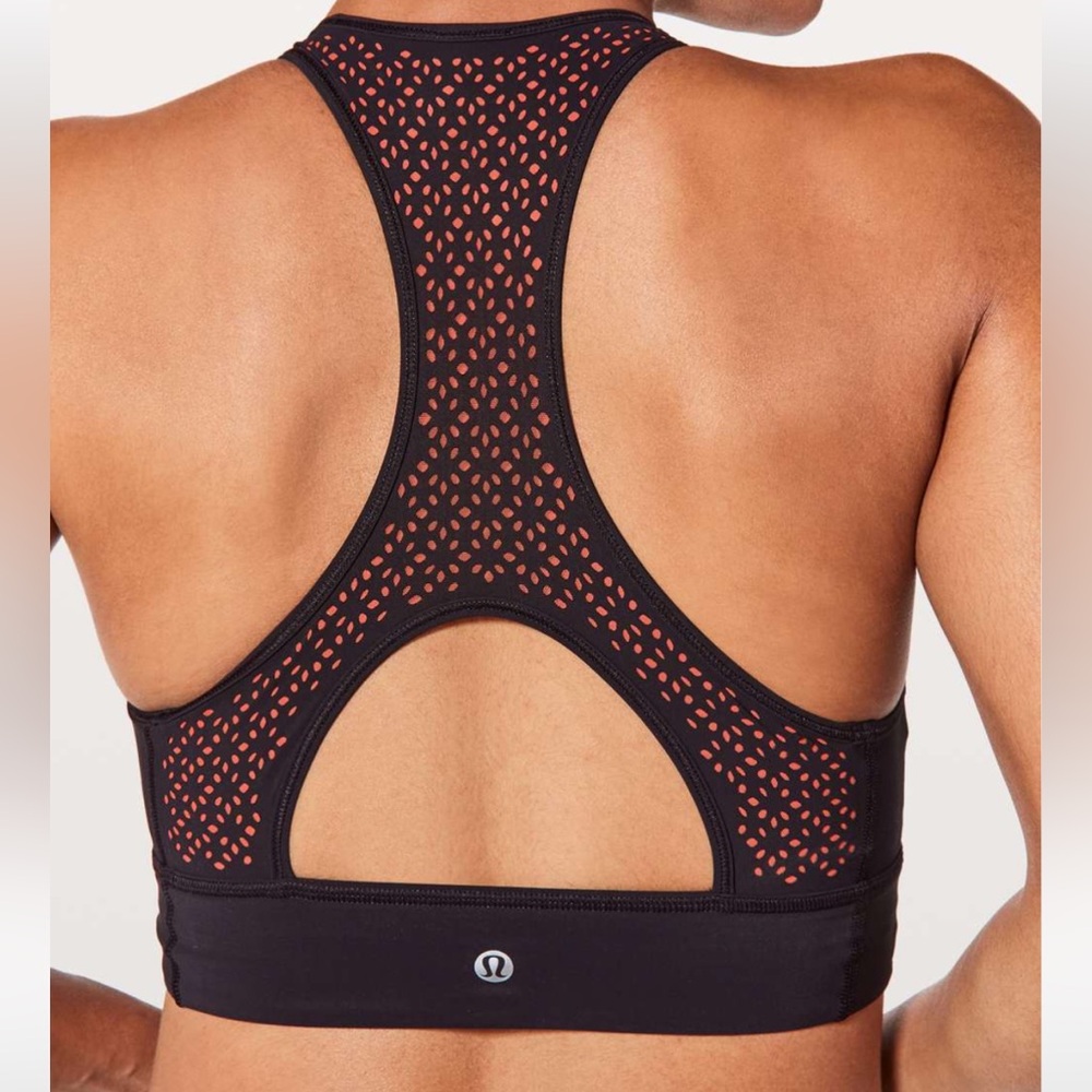 Lululemon Athletica Sports Bra Get your Peek On Deep Phantom + Red Orange 8 - Picture 2 of 5